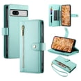 thumbnail image 1 of for Google Pixel 8 Case with Card Holder, Retro Premium PU Leather Shoulder Wrist Strap Zipper Kickstand Flip Cover Women Girl Wallet Phone Case for Google Pixel 8, Mint, 1 of 9