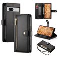 thumbnail image 1 of for Google Pixel 8 Case with Card Holder, Retro Premium PU Leather Shoulder Wrist Strap Zipper Kickstand Flip Cover Women Girl Wallet Phone Case for Google Pixel 8, Black, 1 of 9