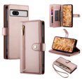thumbnail image 1 of for Google Pixel 8 Case with Card Holder, Retro Premium PU Leather Shoulder Wrist Strap Zipper Kickstand Flip Cover Women Girl Wallet Phone Case for Google Pixel 8, Pink, 1 of 9