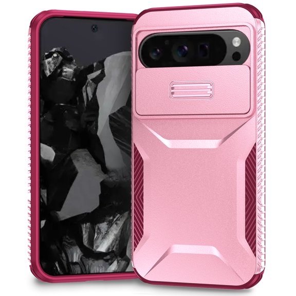for Google Pixel 8 Case, Heavy Duty Case with Camera Lens Sliding Cover, Shockproof Dropproof Non-Slip Military Grade Full Body Rugged Protection Cover Case for Google Pixel 8, Pink