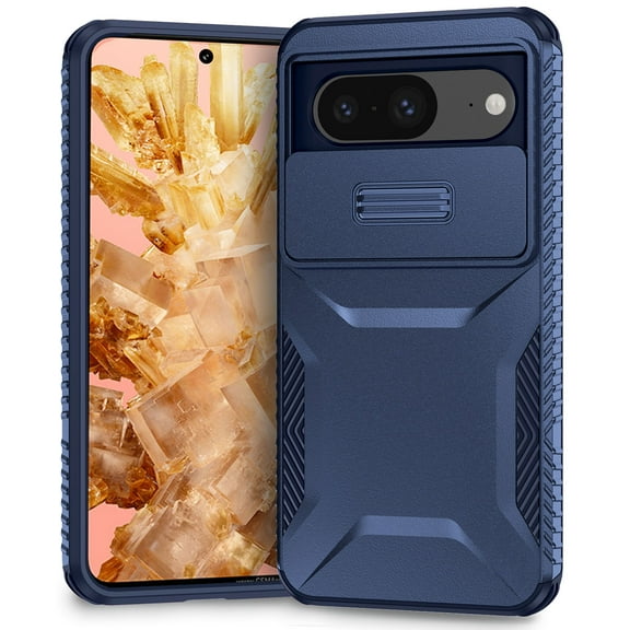 for Google Pixel 8 Case, Heavy Duty Case with Camera Lens Sliding Cover, Shockproof Dropproof Non-Slip Military Grade Full Body Rugged Protection Cover Case for Google Pixel 8, Blue
