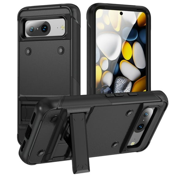 for Google Pixel 8 Case, Luxury Anti-falling Shockproof Hybrid Military Grade Cover W / Built-in Kickstand | Ultimate Drop Protection for Google Pixel 8, Black