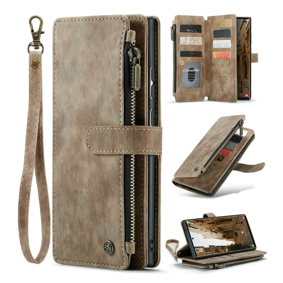 for Google Pixel 8 Case, Wallet Case with Card Holder Kickstand Magnetic Zipper Pocket Lanyard Strap Wristlet,Leather Flip Case Wallet for Google Pixel 8, Brown