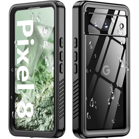 For Google Pixel 8 Case Waterproof, Pixel 8 Case with Built-in Screen&Camera Protector,360° Full Body Protection Dustproof Shockproof Anti-Scratch Case for Pixel 8 6.2" -Black