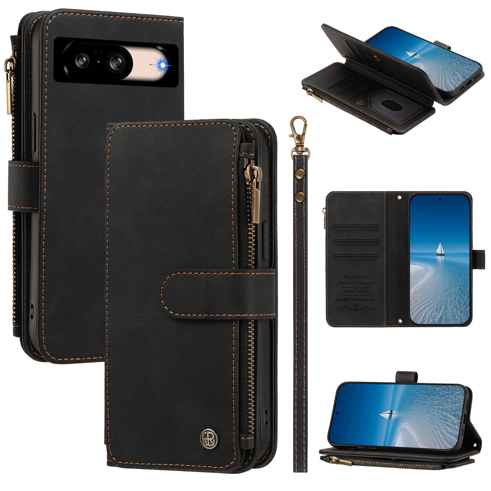 Google Pixel 8 Flip Case with Card Holder, Black - Walmart.com