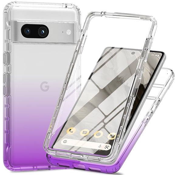 for Google Pixel 8 Gradient Clear Hybrid Case, [Not Yellowing] [Military-Grade Drop Protection][Built in Screen Protector][Hard PC & Soft Silicone Bumper] 360° Full Body Rugged Cover,Purple