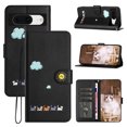 thumbnail image 1 of for Google Pixel 8 Lovely Cartoon Pattern Wallet Flip PU Leather Case, with Wrist Strap / Credit Card Slots / Photo Slot / Cash Pocket Kickstand Cute Phone Cover for Google Pixel 8, Black, 1 of 8