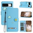 thumbnail image 1 of for Google Pixel 8 Lovely Cartoon Pattern Wallet Flip PU Leather Case, with Wrist Strap / Credit Card Slots / Photo Slot / Cash Pocket Kickstand Cute Phone Cover for Google Pixel 8, Blue, 1 of 8