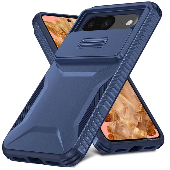 for Google Pixel 8, Luxury Sliding Camera Cover Soft TPU + Hard PC Shockproof Drop Protective Hybrid Stylish Ultra Slim Frosted Anti-slip Grip Case for Google Pixel 8, Blue