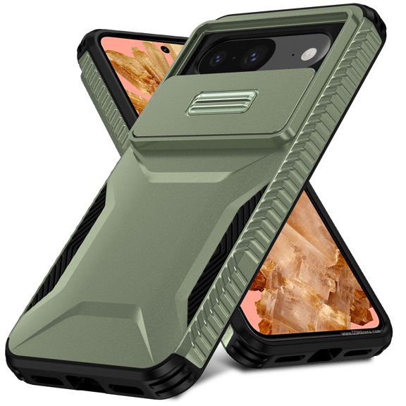 for Google Pixel 8, Luxury Sliding Camera Cover Soft TPU + Hard PC Shockproof Drop Protective Hybrid Stylish Ultra Slim Frosted Anti-slip Grip Case for Google Pixel 8, Darkgreen
