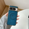 thumbnail image 1 of for Google Pixel 8 Magnetic Case with PU Leather Back & Plated Frame, Compatible with MagSafe, Fashion Ultra Slim Lightweight Drop Protective Phone Case Cover for Men and Women, Blue, 1 of 9