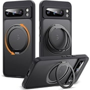 for Google Pixel 8 Pro Case with 360  Rotatable Magnetic Ring Stand [Compatible with Mag-Safe][-Grade Protection] Translucent Pixel 8 Pro Phone Case 6.7" for Women Men, Black