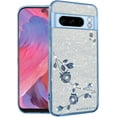 thumbnail image 1 of for Google Pixel 8 Pro Case Clear Glitter Sparkle Aesthetic Google Pixel 8 Pro Phone Case Silicone Soft Flower Shockproof Anti-Scratch Cover Purple Slim (Silver-Blue), 1 of 14
