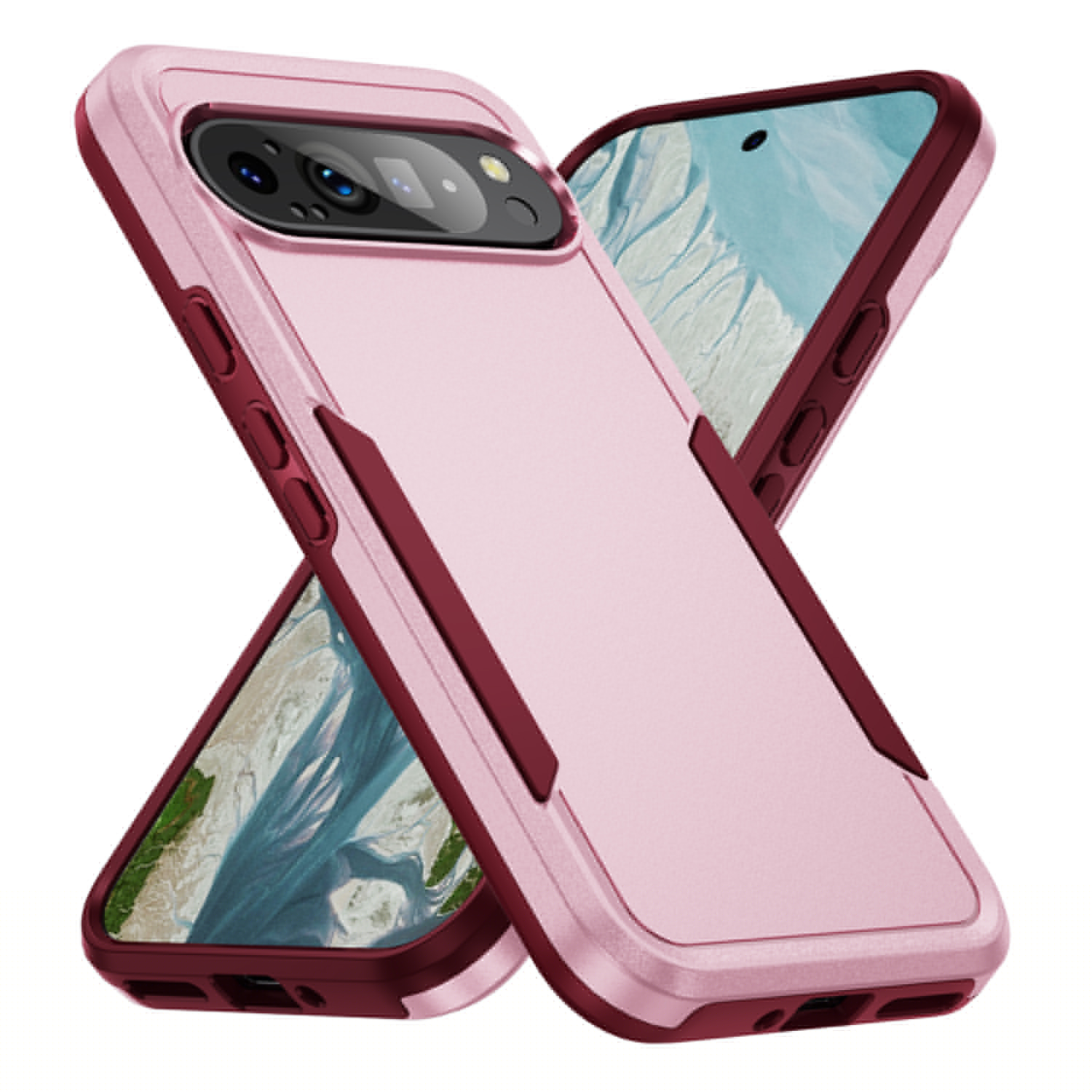 for Google Pixel 8 Pro Case, Dual Layers Shell Hard PC + Soft TPU Back Shell Heavy Duty Military Drop Protection Rugged Shockproof Hybrid Case for Google Pixel 8 Pro, Pink+Rose