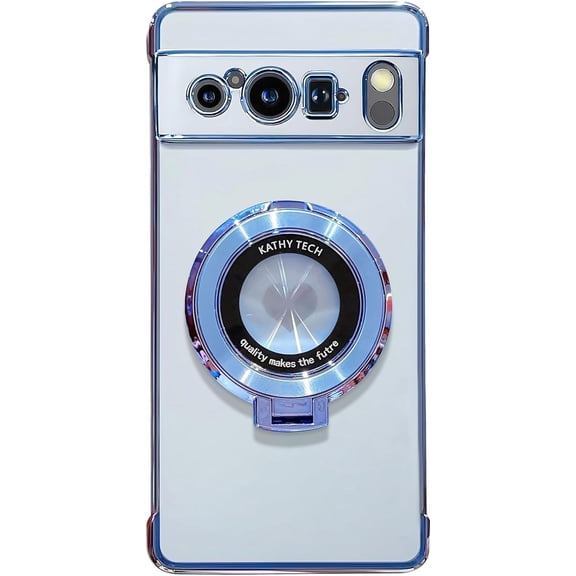 for Google Pixel 8 Pro Case with Magnetic Ring Stand [Compatible with MagSafe] Cute Love Heart Luxury Electroplate Plating Soft Silicone Shockproof Phone Case for Pixel 8 Pro 6.7" (Blue)