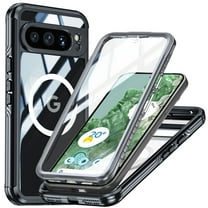 for Google Pixel 8 Pro Case, Magnetic Wireless Charger Full-Body Protection Shockproof Rugged Clear Bumper Frame Case Cover with Built-in Screen Protector for Google Pixel 8 Pro, Black