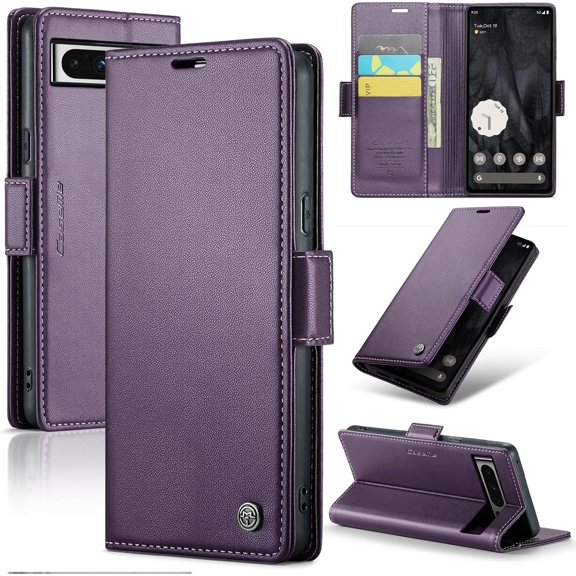 for Google Pixel 8 Pro Case, [RFID Blocking] PU Leather Wallet Flip Folio Case with Card Holder Kickstand Shockproof Phone Cover for Google Pixel 8 Pro (Purple)