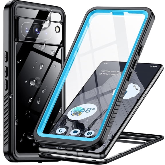 for Google Pixel 8 Pro Case Waterproof, Built-in Lens & Screen Protector[Full Body Shockproof][Military Drop Proof][Dustproof][IP68 Underwater] Protective Cover for Pixel 8 Pro 6.7”-Blue/Clear