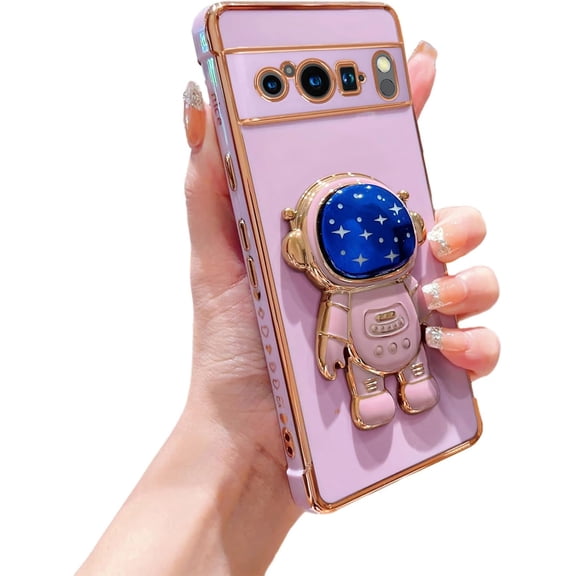 for Google Pixel 8 Pro Case for Women with Astronaut Kickstand Holder Cute Google Pixel 8 Pro Phone Case Shockproof Full Lens Protection Slim Fit Heart Case for Google Pixel 8 Pro 6.7" (Purple)