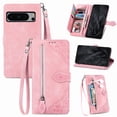 thumbnail image 1 of for Google Pixel 8 Pro Case for Women,Cute Wallet Case with Zipper Pocket Purse Flower Embossed PU Leather Card Slots Wrist Strap Flip Folio Protective Phone Cover for Google Pixel 8 Pro, Pink, 1 of 9
