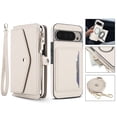 thumbnail image 1 of For Google Pixel 8 Pro Crossbody Wallet Phone Case,Magnetic Detachable Flip,With Shoulder Strap&Wrist Strap,Zipper Pocket,Card&Cash Slots,PU Leather Shockproof Rugged Phone Case,White, 1 of 9