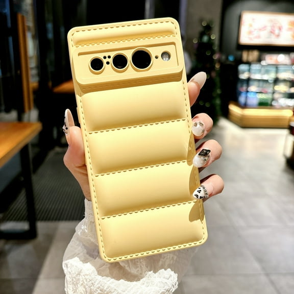 for Google Pixel 8 Pro Down Jacket Case, Fashion Shockproof Liquid Silicone Puffer Cover, Corners Portection Soft Flexible TPU Phone Case for Google Pixel 8 Pro 6.7 inch, Yellow