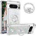 thumbnail image 1 of for Google Pixel 8 Pro Luxury Glitter Case for Women Girls, Sparkle Flowing Clear Quicksand Soft TPU Liquid Case Cover with Bling Diamond Ring for Pixel 8 Pro -Silver, 1 of 13