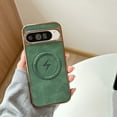 thumbnail image 1 of for Google Pixel 8 Pro Magnetic Case with PU Leather Back & Plated Frame, Compatible with MagSafe, Fashion Ultra Slim Lightweight Drop Protective Phone Case Cover for Men and Women, Green, 1 of 9