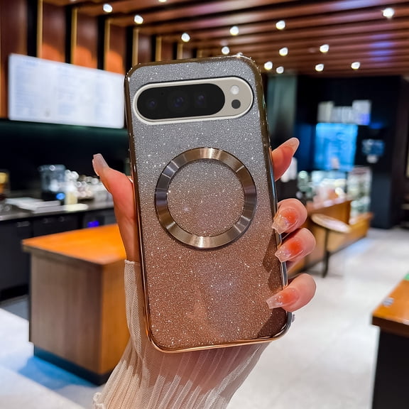 for Google Pixel 8 Pro Magnetic Case, Sparkle Glitter Case Compatible with Mag Safe Camera Lens Film Protection Bling Case Anti-Scratch Shockproof Phone Case for Google Pixel 8 Pro,Silver