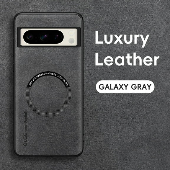 for Google Pixel 8 Pro PU Leather Case, Vintage Compatible with MagSafe and Wireless Charging Slim Fit-Drop Scratch Resistant Support Magnetic Car Mount Case Cover for Google Pixel 8 Pro, Gray