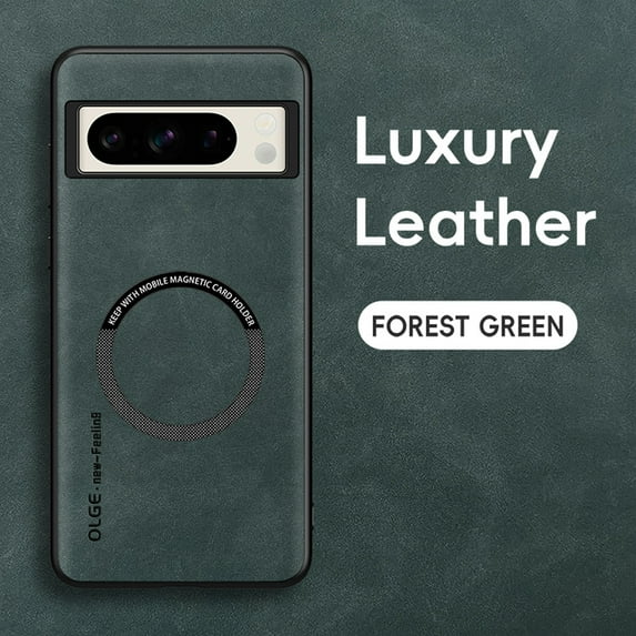 for Google Pixel 8 Pro PU Leather Case, Vintage Compatible with MagSafe and Wireless Charging Slim Fit-Drop Scratch Resistant Support Magnetic Car Mount Case Cover for Google Pixel 8 Pro, Green