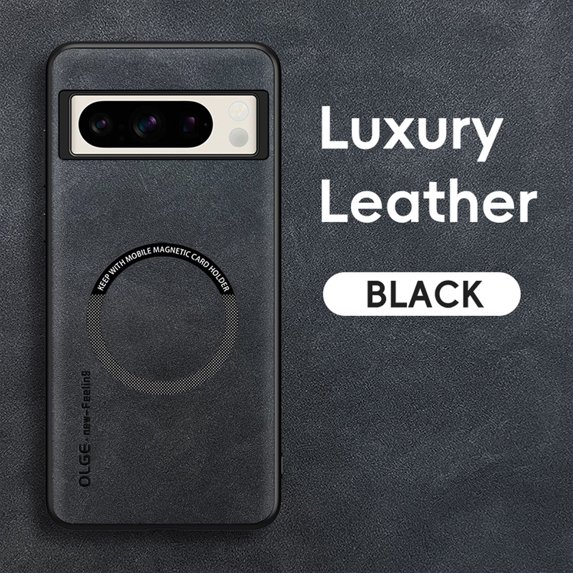 for Google Pixel 8 Pro PU Leather Case, Vintage Compatible with MagSafe and Wireless Charging Slim Fit-Drop Scratch Resistant Support Magnetic Car Mount Case Cover for Google Pixel 8 Pro, Black