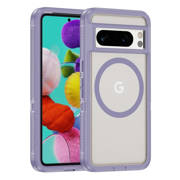 Google Pixel 8 Pro Phone Case, Phone case Google Pixel 8 Pro Magnetic Case [Compatible with MagSafe] Tough Rugged Matte Slim Shockproof Anti-Fingerprint Anti-Scratch Protective Cover, Light Purple