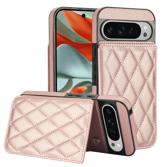 for Google Pixel 8 Pro Wallet Case with Card Holder RFID Blocking, Kickstand Card Slots Case, Dimaond Patterned Elegent PU Leather,Double Back Flip Magnetic Clasp and Durable Shockproof Cover,Rosegold