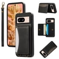 thumbnail image 1 of for Google Pixel 8 Pro Wallet Case with Card Slots, Hand Wrist Strap Rotate Ring Design, Finger Grip Ring PU Leather Magnetic Button Shockproof Purse Phone Cover for Google Pixel 8 Pro, Black, 1 of 6