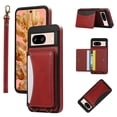 thumbnail image 1 of for Google Pixel 8 Pro Wallet Case with Card Slots, Hand Wrist Strap Rotate Ring Design, Finger Grip Ring PU Leather Magnetic Button Shockproof Purse Phone Cover for Google Pixel 8 Pro, Red, 1 of 6