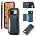 thumbnail image 1 of for Google Pixel 8 Pro Wallet Case with Card Slots, Hand Wrist Strap Rotate Ring Design, Finger Grip Ring PU Leather Magnetic Button Shockproof Purse Phone Cover for Google Pixel 8 Pro, Blue, 1 of 6