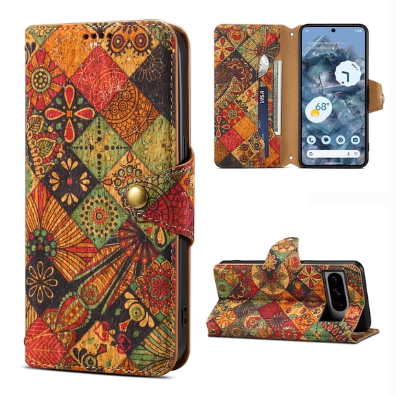 for Google Pixel 8 Pro Wallet Case with Lanyard for Women Girls, Flower Pattern Design PU Leather Flip Cover with Card Slots Kickstand Full Body Protective Case for Google Pixel 8 Pro, Yellow