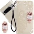 thumbnail image 1 of for Google Pixel 8 Pro Wallet Case for Women, Glitter Bling Diamond PU Leather Folio Cover with Card Slot & Wrist Strap Phone Case for Google Pixel 8 Pro Owl Gold, 1 of 18
