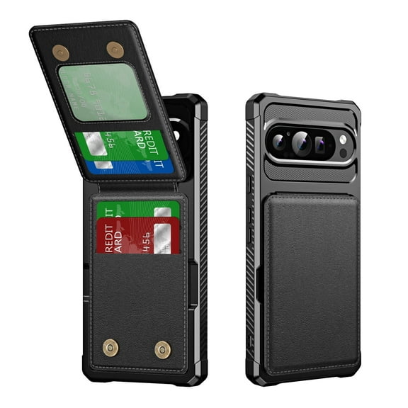 for Google Pixel 8 Wallet Case, Built-in 4 Card Holders Kickstand Purse Cover, Military Grade Enhanced Corners Drop Protection, Rugged Protective Phone Case for Google Pixel 8, Black