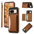 thumbnail image 1 of for Google Pixel 8 Wallet Case with Card Holder - PU Leather Case for Women & Girls, Wrist Hand Strap, Secure Finger Ring, Shockproof Protective Phone Cover for Google Pixel 8, Brown, 1 of 6