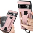thumbnail image 1 of for Google Pixel 8 Wallet Case, Classic Finger Ring with Card Holder Lychee Texture PU Leather Back Cover with Wristband Kickstand Shockproof Drop Protective for Google Pixel 8, Pink, 1 of 9