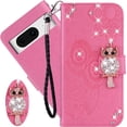 thumbnail image 1 of for Google Pixel 8 Wallet Case for Women, Glitter Bling Diamond PU Leather Folio Cover with Card Slot & Wrist Strap Phone Case for Google Pixel 8 Owl Pink, 1 of 18