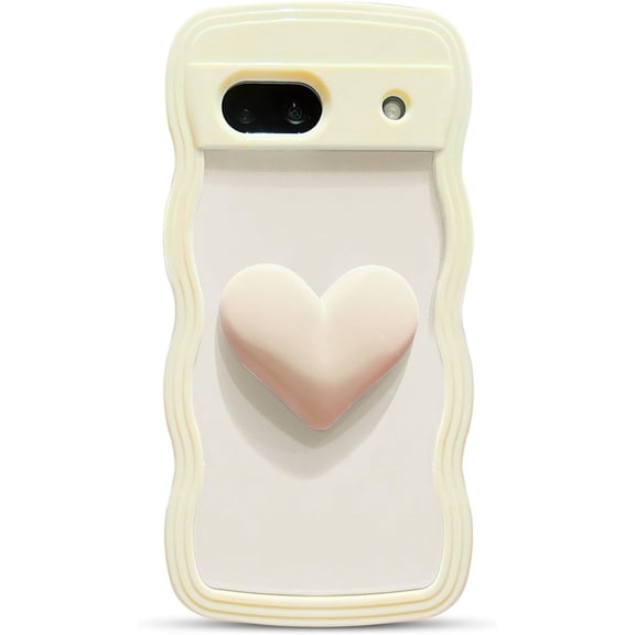 for Google Pixel 8A Case 6.1" 3D Kawaii Love Heart Cute Curly Wavy Clear Transparent Cream Color Non-Slip Soft Silicone Bumper Shockproof Protective Pixel 8A Phone Case for Women (Yellow)