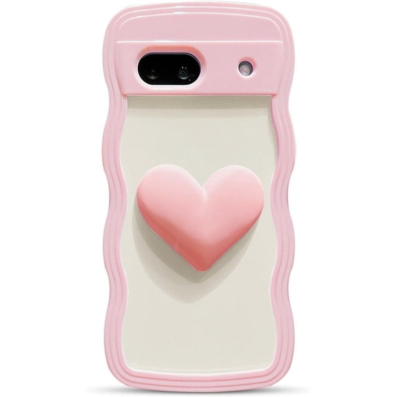 for Google Pixel 8A Case 6.1" 3D Kawaii Love Heart Cute Curly Wavy Clear Transparent Cream Color Non-Slip Soft Silicone Bumper Shockproof Protective Pixel 8A Phone Case for Women (Pink)
