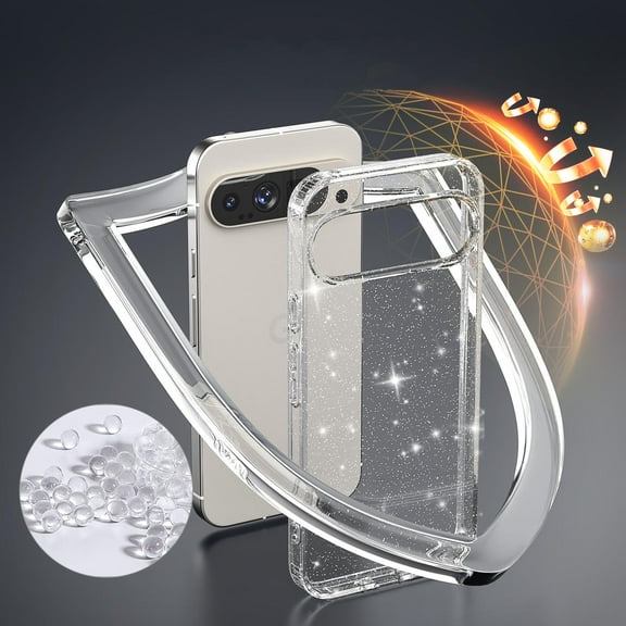 for Google Pixel 8A Case Bling Sparkle Clear Military Grade Drop Protection Anti Yellowing Glitter Cell Phone Cover - Rugged Shockproof Protective Transparent Cases for Women Girls,Clear