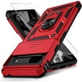 thumbnail image 1 of for Google Pixel 8A Case with Camera Lens Cover HD Screen Protector, 10 FT Military Grade Drop Protection, Magnetic Ring Holder Kickstand Protective Phone Case, Red, 1 of 13