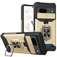 thumbnail image 1 of For Google Pixel 8A Case with Card Holder & 360° Magnetic Ring Stand Heavy Duty Camera Lens Slide Dual Layer Shockproof Hidden Card Slot Slim Wallet Phone Case Cover for Women Men,Gold, 1 of 7