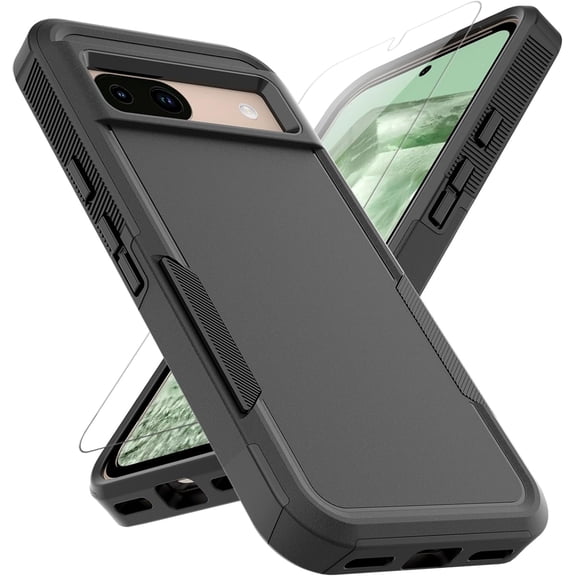 for Google Pixel 8A Case: Dual Layer Protective Heavy Duty Cell Phone Cover Shockproof Rugged with Screen Protector - Military Protection Bumper Tough - Google Pixel 8A 2024, Black