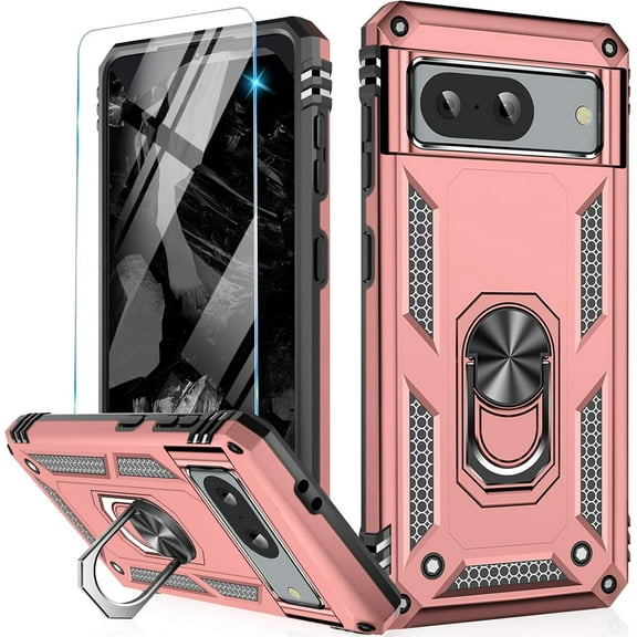 for Google Pixel 8A Case with Screen Protector, Military Grade Pixel 8A Phone Case Shockproof Heavy Duty Protective Cover with Kickstand Magnetic Ring Holder for Google 8A
